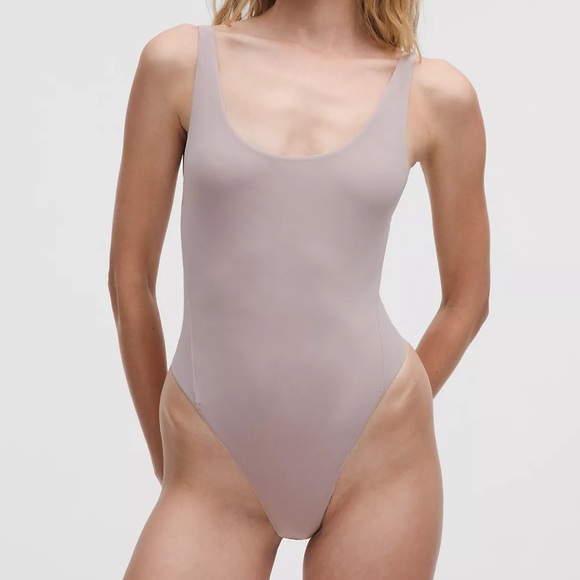 lululemon athletica Tops - Lululemon Nulu Mesh Scoop-Back Sleeveless Thong Bodysuit - Mauve Grey Tank Top